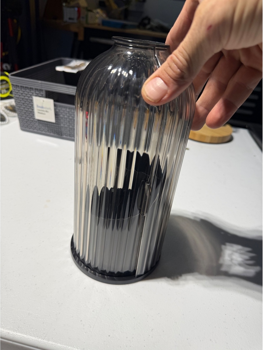Black Ribbed Glass Vase With Metal Insert - Picture 2 of 4